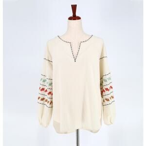 Madewell Women Ivory Cotton Embroidered Hippie Boho Styled Peasant Blouse Size S